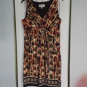 Studio I Brown, Rust and Cream Patterned Sleeveless Midi Dress